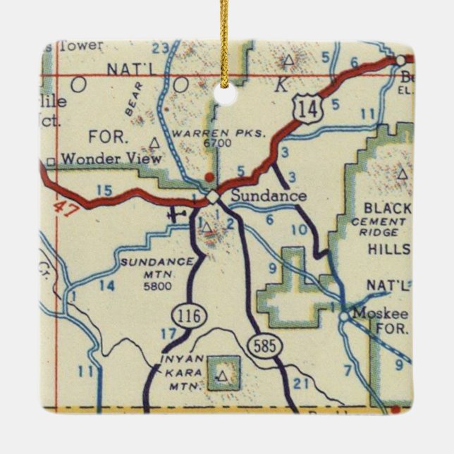 Sundance WY Vintage Map Ceramic Ornament (Back)