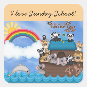Sunday Bible School Noahs Ark of Animals Flood Square Sticker