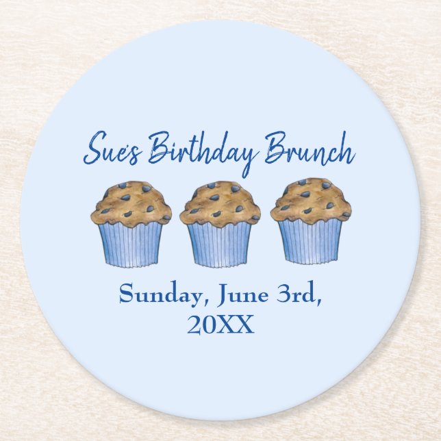 Sunday Breakfast Brunch Party Blueberry Muffin Round Paper Coaster (Front)