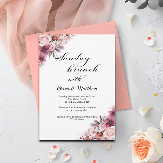 Sunday brunch Dusty Pink Boho Floral Wedding Invitation (Creator Uploaded)