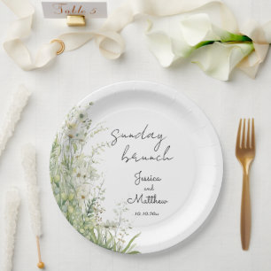 Sunday brunch Dusty Sage Green Flowers Wedding Paper Plate