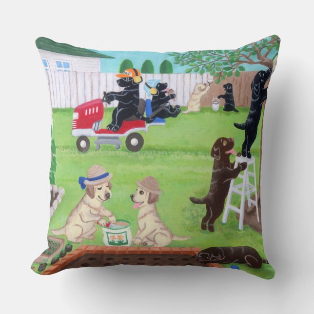 Sunday Fun Labradors Painting Cushion (Front)