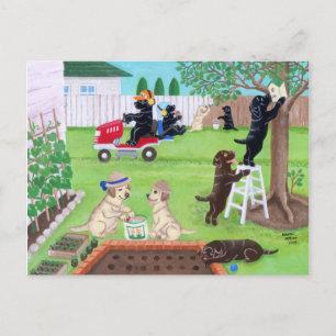 Sunday Fun Labradors Painting Postcard