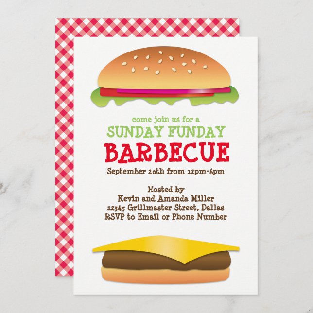 Sunday Funday BBQ Cheeseburger Invitation (Front/Back)