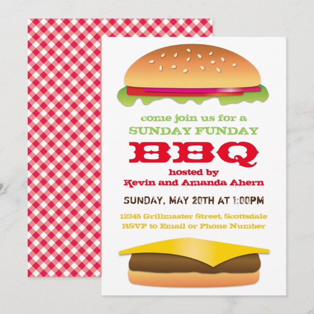 Sunday Funday BBQ Cheeseburger Invitation (Front/Back)