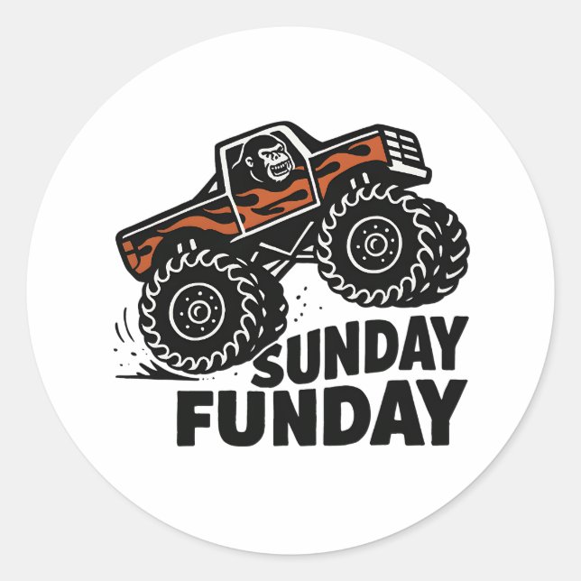 Sunday Funday Gorilla Monster Truck Funny Sticker (Front)