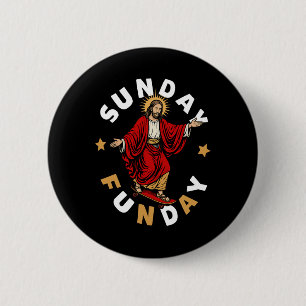 Sunday Funday Jesus Skateboarding Funny Christian 6 Cm Round Badge