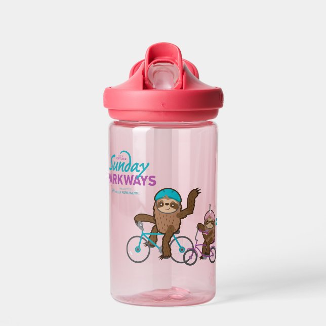 Sunday Parkways Sloths on Bikes water bottle (Front)