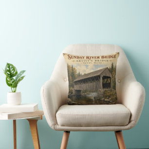 Sunday River Bridge Newry Maine Artist's Bridge Cushion