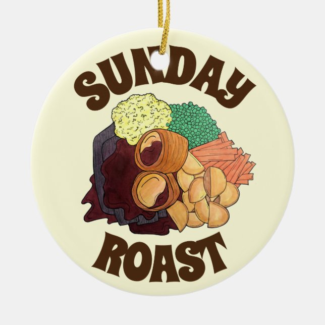 Sunday Roast Dinner British UK Food Meat Potatoes Ceramic Tree Decoration (Front)