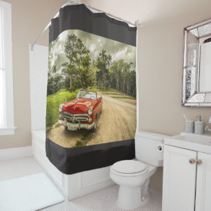 Sunday Saunter Masculine Red Car Shower Curtain