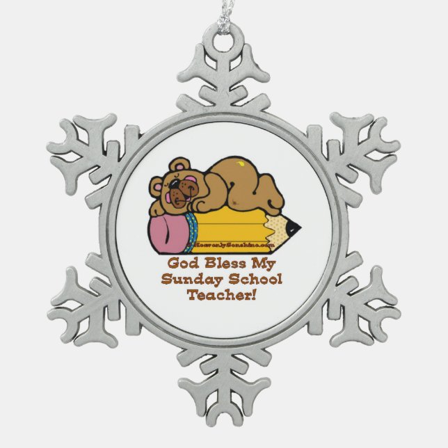 Sunday School Teacher Snowflake Pewter Christmas Ornament (Front)