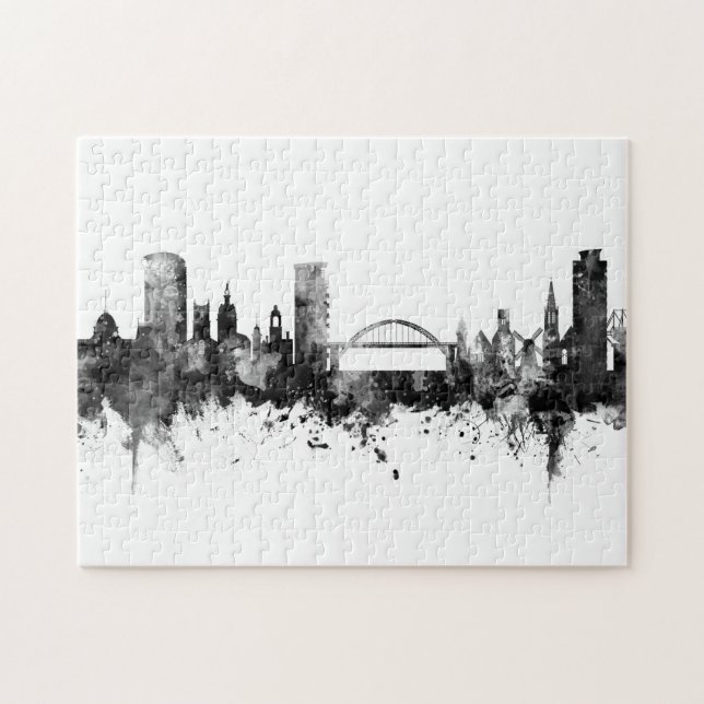 Sunderland England Skyline Black White Jigsaw Puzzle (Horizontal)