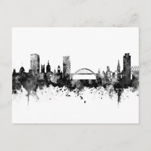 Sunderland England Skyline Black White Postcard