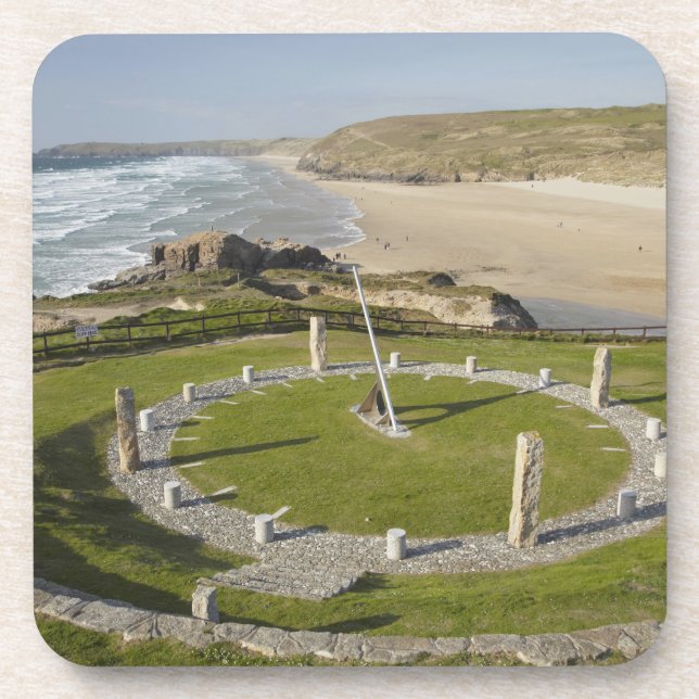 Sundial and Perran Beach, Perranporth, Cornwall, Coaster (Front)