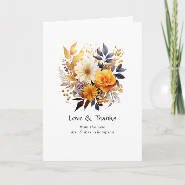 Sundial Floral Wedding Thank You Card (Front)