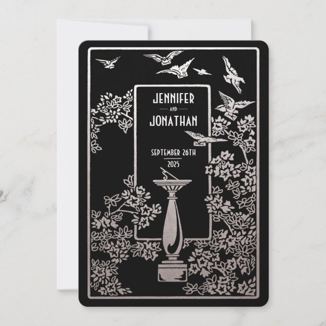 Sundial Garden Wedding Invitations Silver Foil (Front)