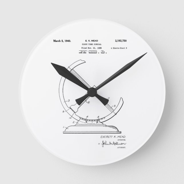 Sundial Patent Round Clock (Front)