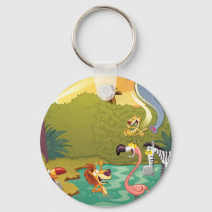 Sundown At The Water Hole Key Ring