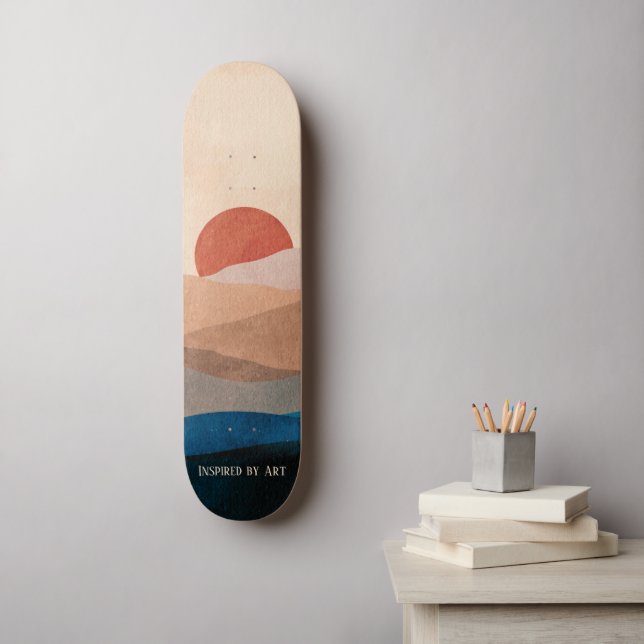Sundown in the mountains, Watercolor Art Skateboard (Wall Art)