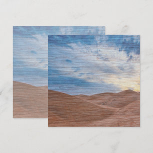 Sundown Over Sand Dunes On Wood Grain Photo  Card