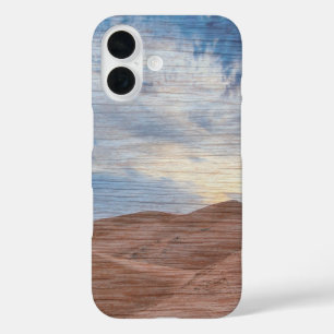 Sundown Over Sand Dunes On Wood Grain Photo iPhone 16 Case