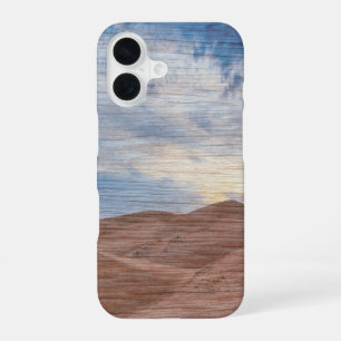 Sundown Over Sand Dunes On Wood Grain Photo iPhone 16 Case