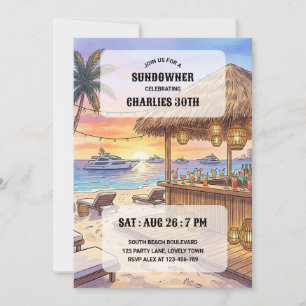 Sundowner Beach Bar Yacht Sunset 30th Party Invitation