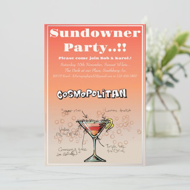 Sundowner Cosmopolitan Cocktail Party Invitation (Standing Front)