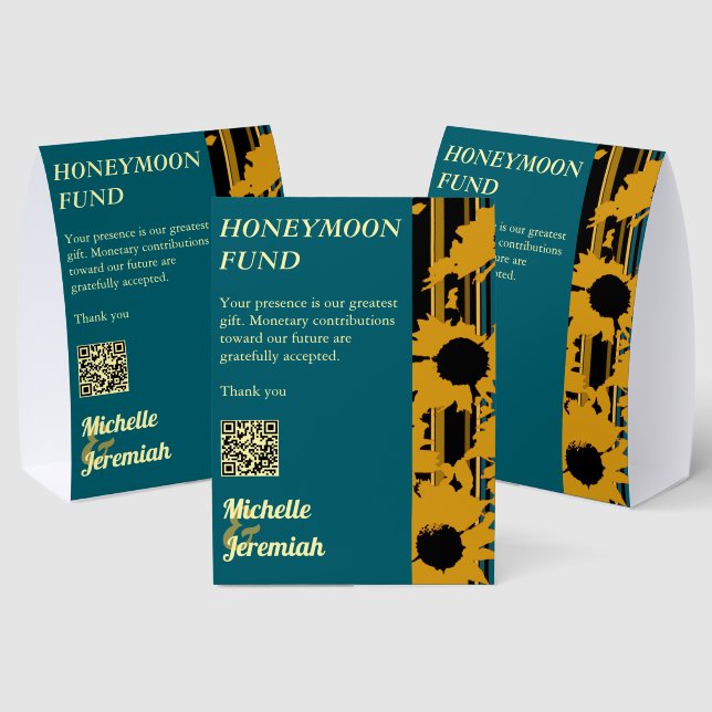 Sunflowеr Teal Blue Gold Wedding Honeymoon Fund (Insitu(Multi))