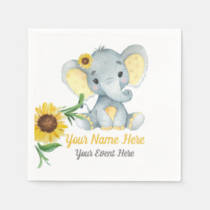 Sunflow Elephant Girl Napkins Baby Shower Birthday