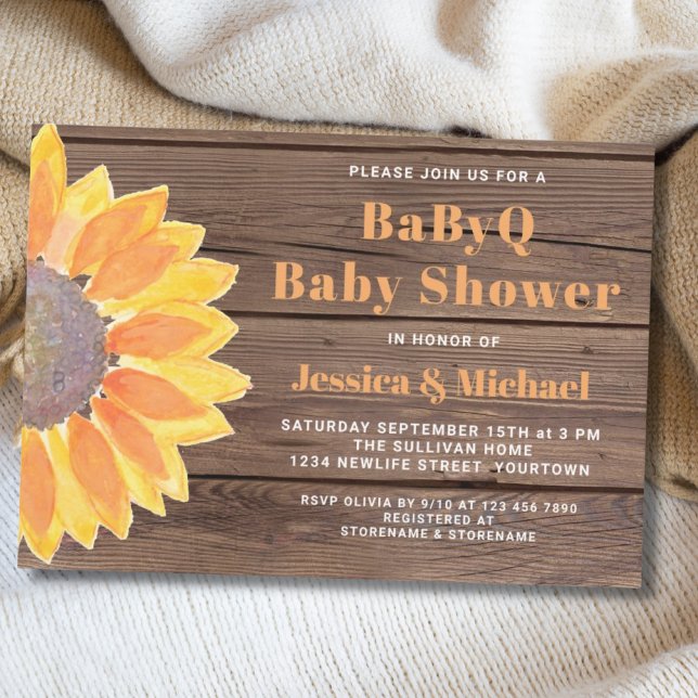 Sunflow Wood BBQ Couples Baby Shower Invitation (Creator Uploaded)