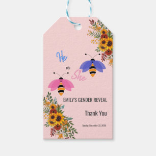 Sunflowe bee bird boy or girl gender reveal party gift tags