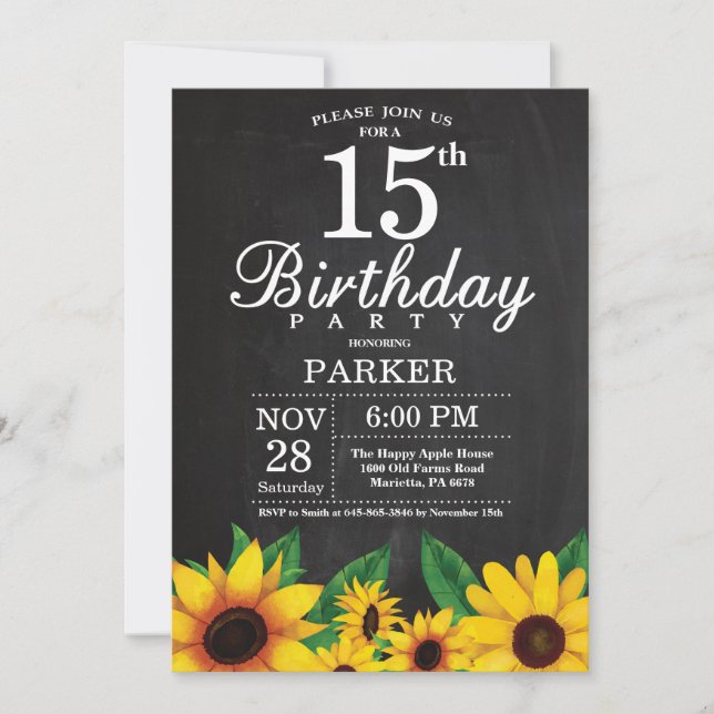 Sunflower 15th Birthday Invitation (Front)