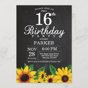 Sunflower 16th Birthday Invitation