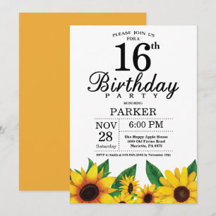 Sunflower 16th Birthday Invitation