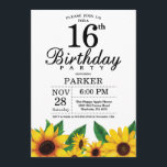 Sunflower 16th Birthday Invitation<br><div class="desc">Sunflower 16th Birthday Invitation. Floral Flowers and White Background. Country Vintage Retro. Kids Girl Birthday. 12th 13th 15th 16th 18th 20th 21st 30th 40th 50th 60th 70th 80th 90th 100th, any ages. Printable Digital. For further customisation, please click the "Customise it" button and use our design tool to modify this...</div>