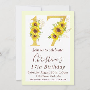 Sunflower 17th Birthday  Invitation