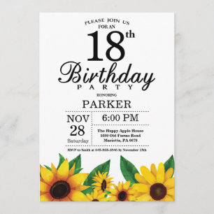 Sunflower 18th Birthday Invitation