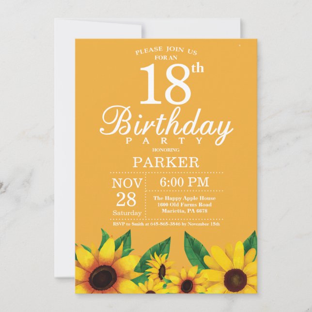 Sunflower 18th Birthday Invitation (Front)