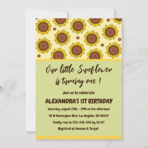 Sunflower 1st birthday invitations turning one