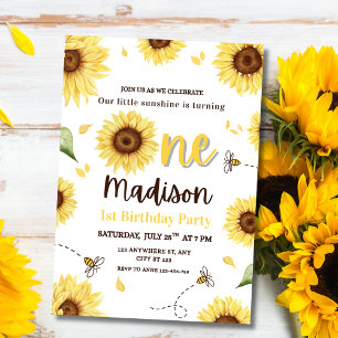 Sunflower 1st Birthday Sunshine Bee Garden Party Invitation