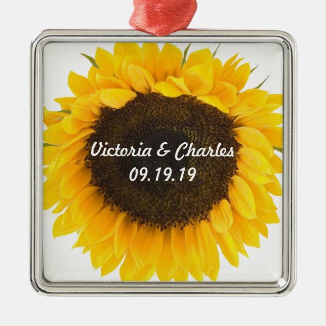 Sunflower 1st Christmas Wedding Gift Metal Tree Decoration (Front)