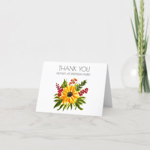 Sunflower 1st First Birthday Party Thank you  Card