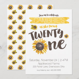 Sunflower 21st Birthday Invitation