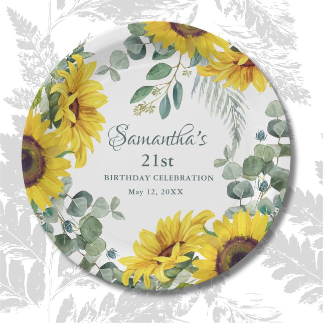Sunflower 21st Birthday Party Paper Plate (Creator Uploaded)