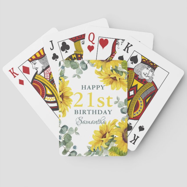 Sunflower 21st Birthday Party Playing Cards (Back)
