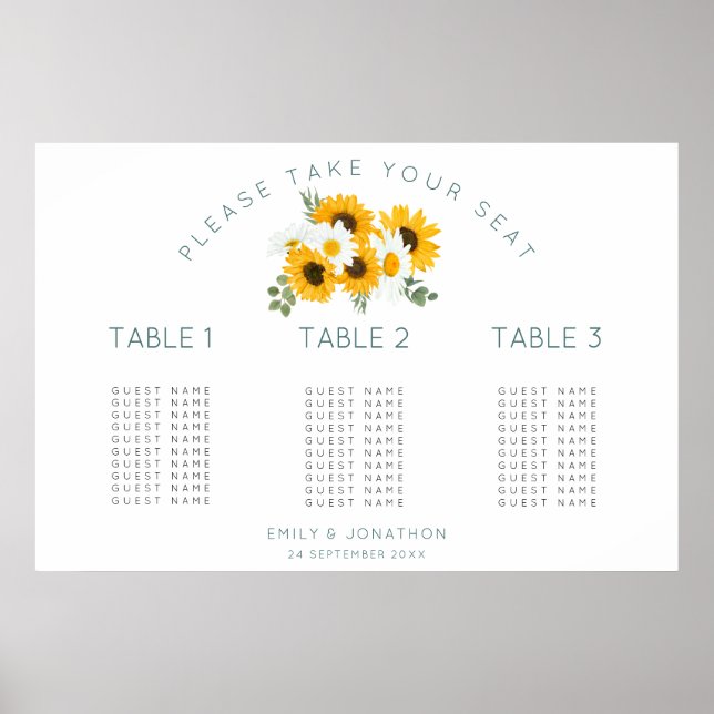 Sunflower 30 guests 3 tables seating chart (Front)