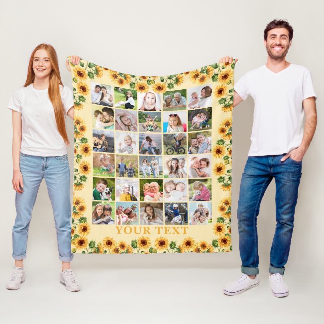 Sunflower 30 Photo Collage Personalised Fleece Blanket (In Situ)