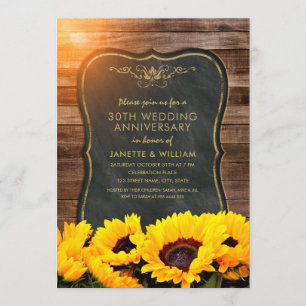 Sunflower 30th Wedding Anniversary Rustic Fall Invitation